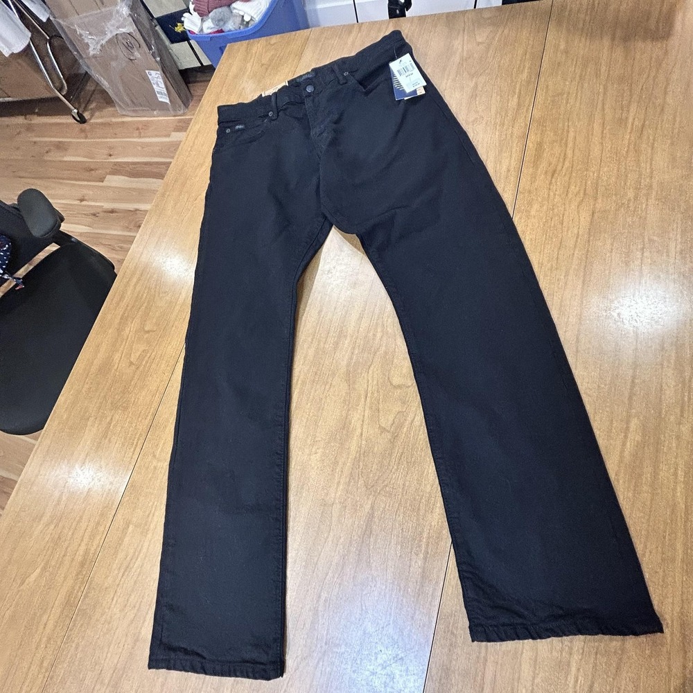 Polo Ralph Lauren Jeans Mens 34x32 Black Varick Slim Straight Garment Dyed Denim